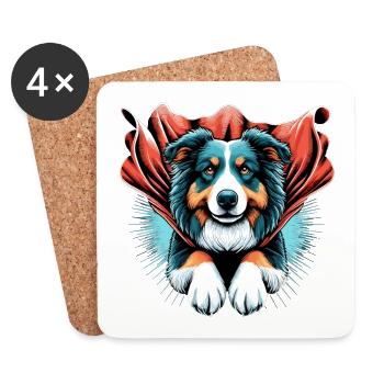 Super Dog Australian Shepherd Sheppie Gift - Coasters (set of 4) - white - Front