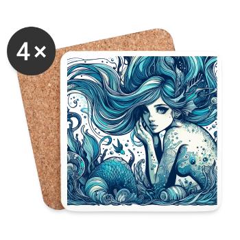 Mermaid Mermaid Blue Hair Art Nouveau Gift - Coasters (set of 4) - white - Front