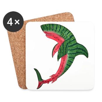 melon shark melon shark fish melon kawaii diving - Coasters (set of 4) - white - Front