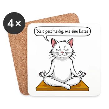 Cat Meditation - Coasters (set of 4) - white - Front