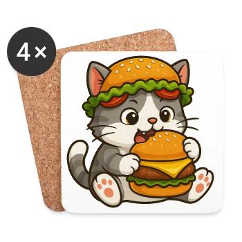 chat mignon avec burger dessin animé fast-food ciel - Dessous de verre (lot de 4) - blanc - Devant