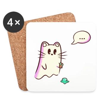 Ghost Cat laisse tomber de la glace - Oups - Dessous de verre (lot de 4) - blanc - Devant