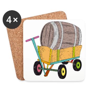 Bollerwagen mit Bierfass –Lustiges Vatertags-Motiv - Untersetzer (4er-Set) - Weiß - Vorne