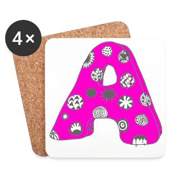 Letter A with character in pink - Coasters (set of 4) - white - Front