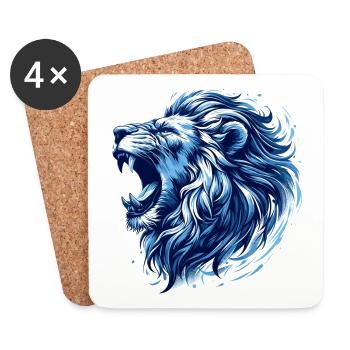 Lion Roars Blue Accents Lion Head Strong Gift - Coasters (set of 4) - white - Front