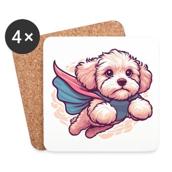Super chien Maltipoo Moodle Multipoo Cape cadeau - Dessous de verre (lot de 4) - blanc - Devant