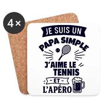Papa simple tennis idée cadeau fête des pères - Dessous de verre (lot de 4) - blanc - Devant