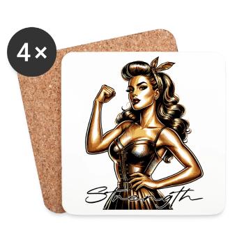 Strength Strong Woman Rockabilly Style Gold Gift - Coasters (set of 4) - white - Front