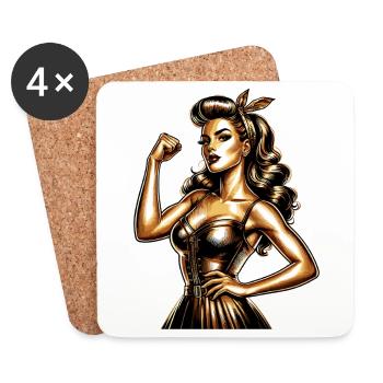 Strong Woman Golden Rockabilly Style Gold Gift - Coasters (set of 4) - white - Front