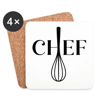 Chemise CHEF – Design de cuisine minimaliste noir - Dessous de verre (lot de 4) - blanc - Devant