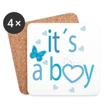 It's a Boy – Cheerful typography with a heart - Coasters (set of 4) - white - Front
