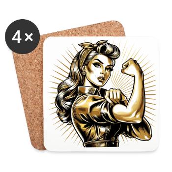 Strength Strong Woman Rockabilly Style Gold Gift - Coasters (set of 4) - white - Front