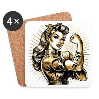 Strong Woman GRL PWR Rockabilly Gold Gift - Coasters (set of 4) - white - Front