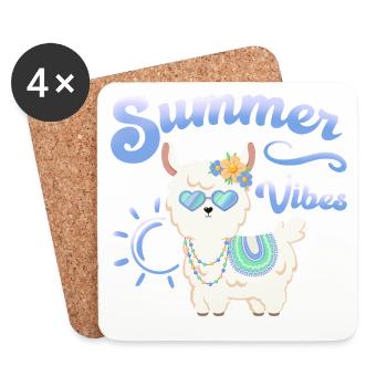 Lama Sommer Alpaka - Summer vibes - Sommerstimmung - Untersetzer (4er-Set) - Weiß - Vorne