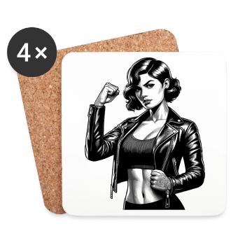 Strong Cool Woman Rockabilly Leather Jacket Gift - Coasters (set of 4) - white - Front