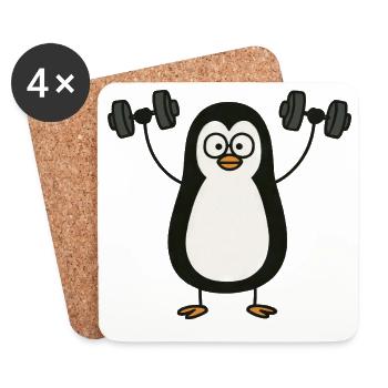 Pingouin drôle avec haltère Fitness Workout - Dessous de verre (lot de 4) - blanc - Devant
