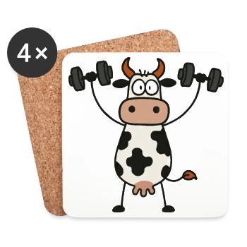 Drôle Vache Haltères Entraînement Fitness Musculation - Dessous de verre (lot de 4) - blanc - Devant