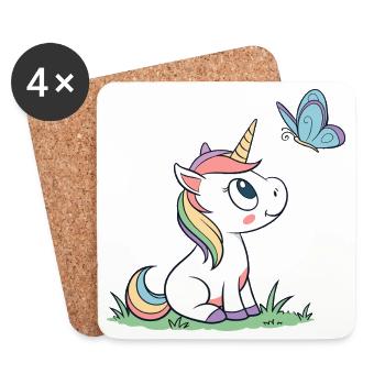 Süßes neugieriges Baby Einhorn und Schmetterling Magazin v01 - Untersetzer (4er-Set) - Weiß - Vorne
