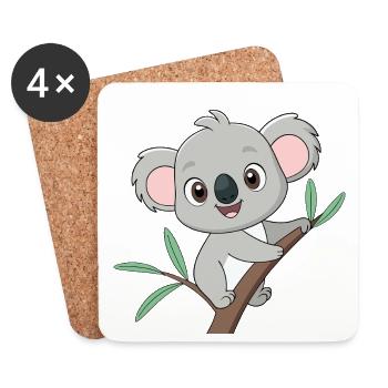 Bébé koala joyeux sur une branche - Dessous de verre (lot de 4) - blanc - Devant