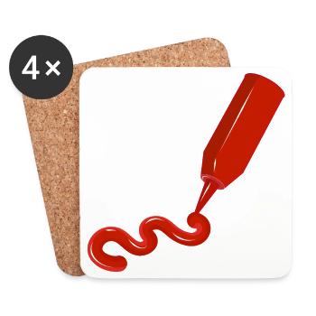 Ketchup-Flasche mit Schwung - witziges Food-Design - Untersetzer (4er-Set) - Weiß - Vorne