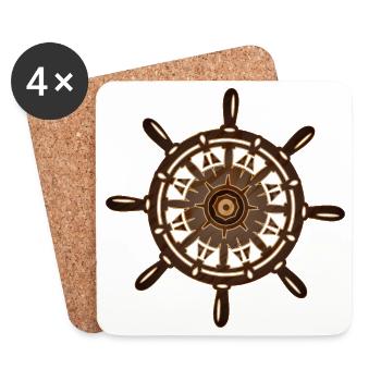 Maritimes Steuerrad –Kunstvolles nautisches Design - Untersetzer (4er-Set) - Weiß - Vorne