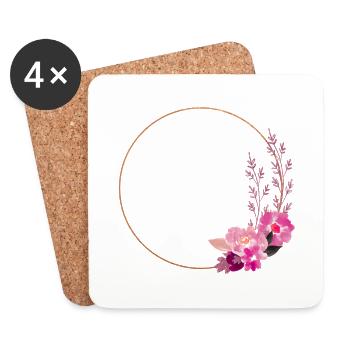 Goldrahmen mit pink-roten Blumen –edel & verspielt - Untersetzer (4er-Set) - Weiß - Vorne