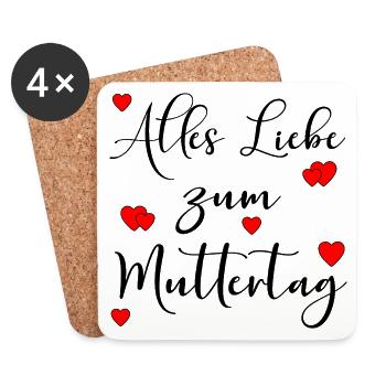 Alles Liebe zum Muttertag Sprüche - Herz - Untersetzer (4er-Set) - Weiß - Vorne