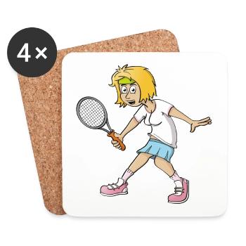 Fröhliches Bild eines Tennisspielers - Untersetzer (4er-Set) - Weiß - Vorne