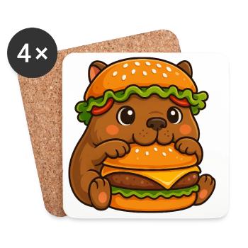Capybara sucré Capybara avec cheeseburger rapide - Dessous de verre (lot de 4) - blanc - Devant