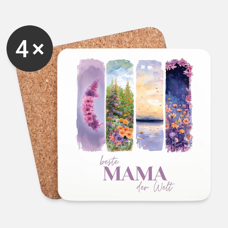 Geschenk Muttertag beste Mama Geschenk Blumen lila - Untersetzer (4er-Set) - Weiß