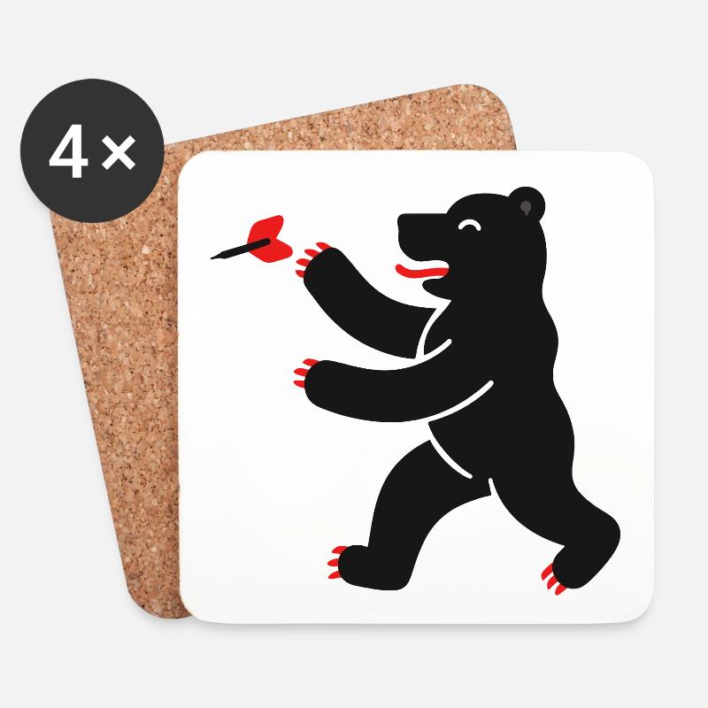 Bär beim Dart - Untersetzer (4er-Set) - Weiß