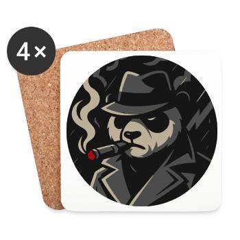 Panda en trench-coat avec cigare – Noir motif animalier - Dessous de verre (lot de 4) - blanc - Devant