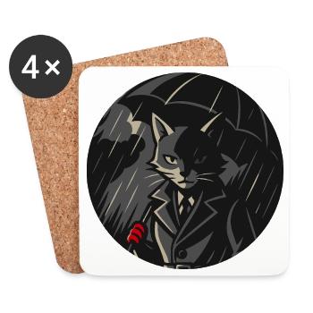 Mysterious Cat in Trench Coat Noir Animal Print - Coasters (set of 4) - white - Front