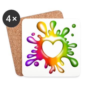 Herz Klecks - Farbenfrohe Liebe - Untersetzer (4er-Set) - Weiß - Vorne