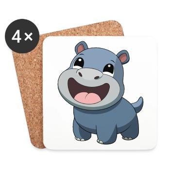 Bébé hippopotame joyeux et souriant (v02) - Dessous de verre (lot de 4) - blanc - Devant