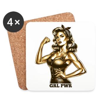 Strong Woman GRL PWR Rockabilly Gold Gift - Coasters (set of 4) - white - Front