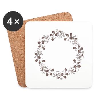 Romantic floral motif in a round, brown frame - Coasters (set of 4) - white - Front