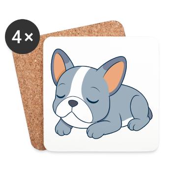 Blue French Bulldog Sleeping - Coasters (set of 4) - white - Front