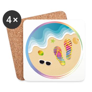 Flip-flops in rainbow design on the sandy beach - Coasters (set of 4) - white - Front