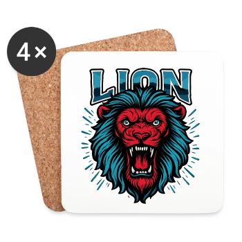 Löwenkopf Neon Blau Rot Graphic - Untersetzer (4er-Set) - Weiß - Vorne