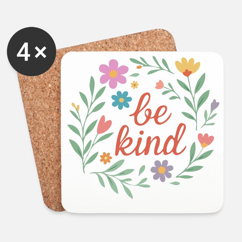 Sei freundlich Blumendesign - Untersetzer (4er-Set) - Weiß