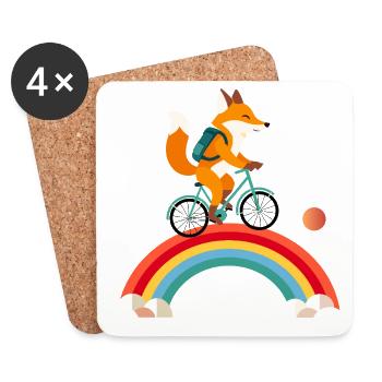 Renard joyeux sur le vélo sur l’arc-en-ciel - Dessous de verre (lot de 4) - blanc - Devant