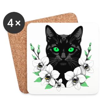 Blumenkatze - Untersetzer (4er-Set) - Weiß - Vorne