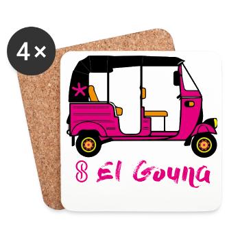 Tuk Tuk rose avec texte EL GOUNA - Dessous de verre (lot de 4) - blanc - Devant