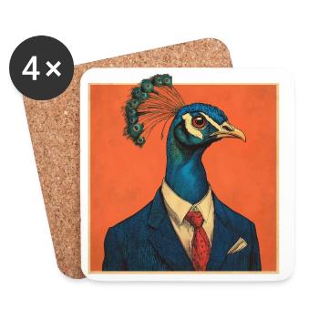 Eleganter Pfau im Anzug – Stilvolles Vogel-Design - Untersetzer (4er-Set) - Weiß - Vorne