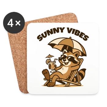 Sunny Vibes Beach Raccoon - Coasters (set of 4) - white - Front