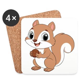 Baby Cartoon Eichhörnchen hält eine Haselnuss (v02) - Untersetzer (4er-Set) - Weiß - Vorne
