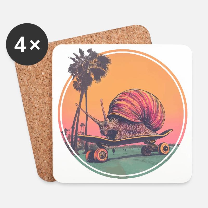 Coole Skateboard-Schnecke – Chilliges Retro-Design - Untersetzer (4er-Set) - Weiß