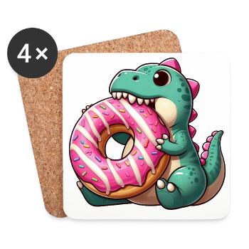 Süßer T-Rex Dinosaurier Donut Liebhaber Nachtisch - Untersetzer (4er-Set) - Weiß - Vorne