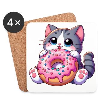 Cute Cat with Donut Dessert Snacking Treats - Coasters (set of 4) - white - Front